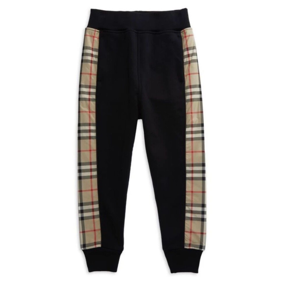 BURBERRY Kids Joggers 8Y Black Nova Check Side Panel Sweatpants 8 Youth